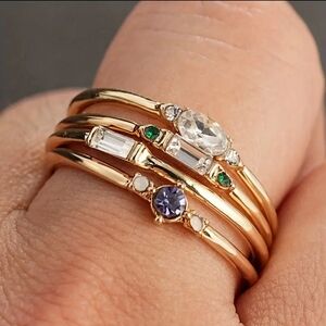 Elegant Gold Stacking Rings with Gemstones